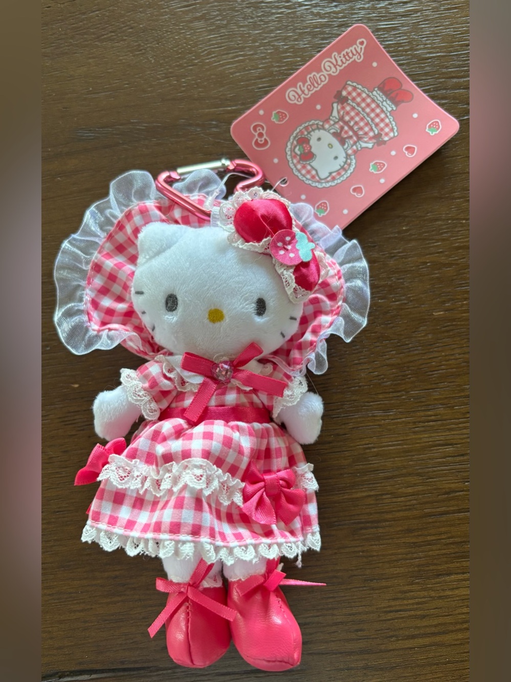 Hello Kitty Long Legs Pink Gingham outfit bag charm